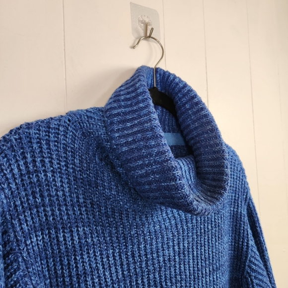 Free People Eleven Chunky Knit Blue Long Tunic Sweater Turtleneck Size XS Winter - Picture 6 of 11